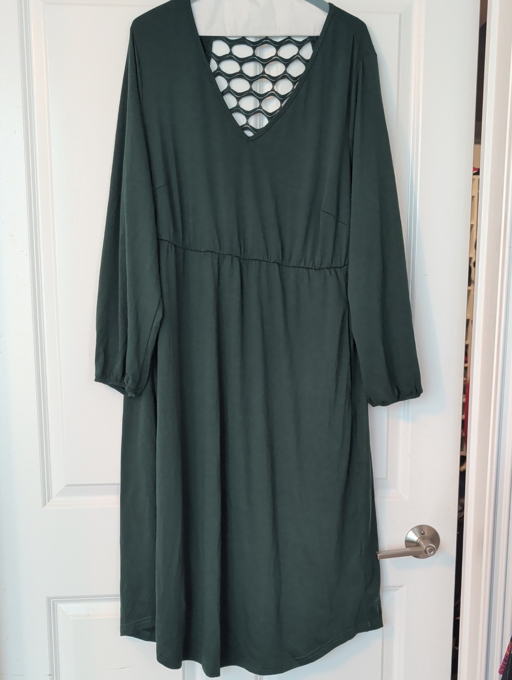BloomChic Dark Green Long Sleeve Midi Dress with Lattice Back